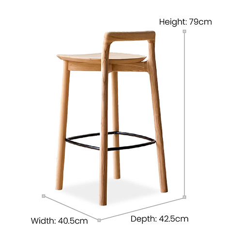 Wooden bar stool with backrest and footrest: Natural in craftsmanship and incredibly hip in design
