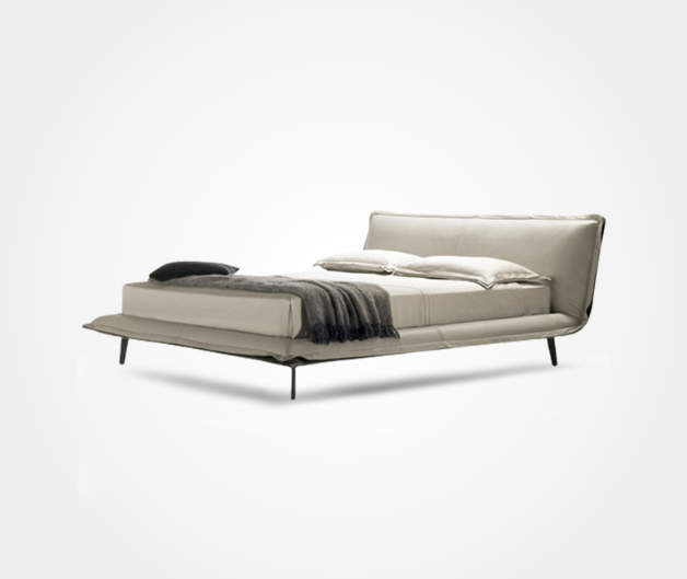 White bed frame with leather headboard