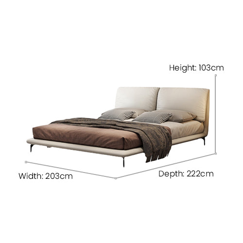 Cream-white bed frame with leather cushion headboard