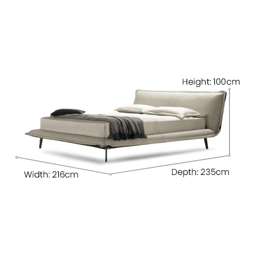 White bed frame with leather headboard
