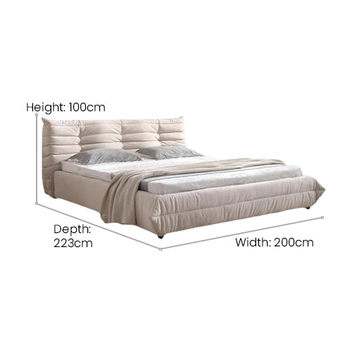 White togo-style fabric bed frame: A whimsically relaxing bed frame to fall asleep in
