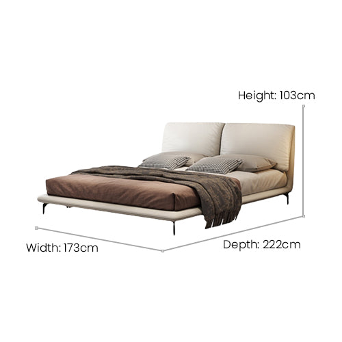 Cream-white bed frame with leather cushion headboard