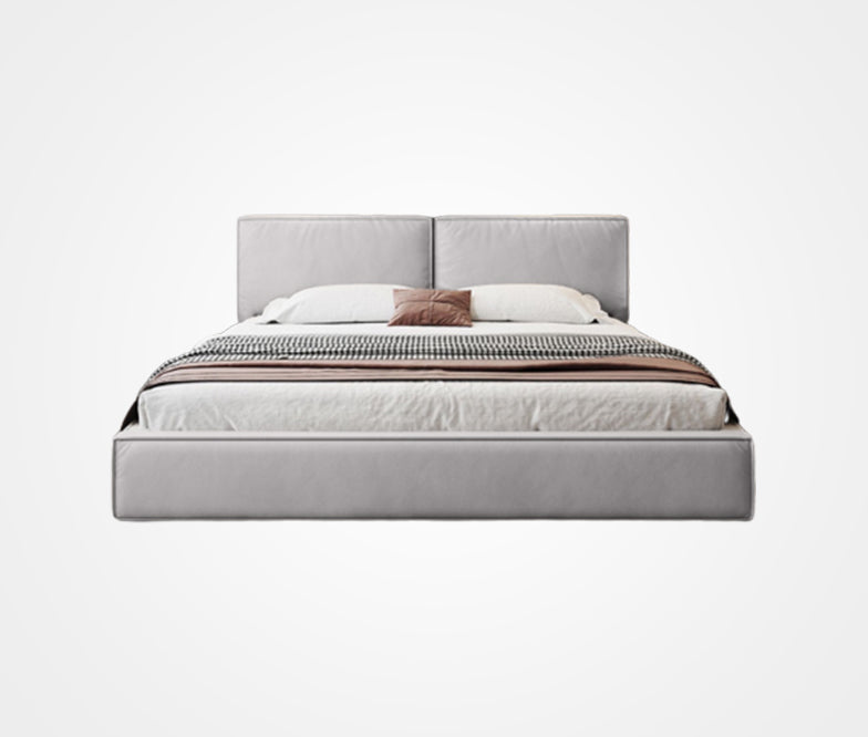 Grey bedframe upholstered in leatherette: This majestic bed frame will stand the test of time