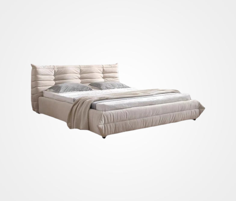 White togo-style fabric bed frame: A whimsically relaxing bed frame to fall asleep in